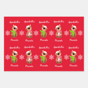 Personalisierter Niedlicher Bär Frohes Weihnachtsg Geschenkpapier Set