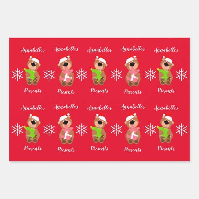 Personalisierter Niedlicher Bär Frohes Weihnachtsg Geschenkpapier Set (Vorderseite)