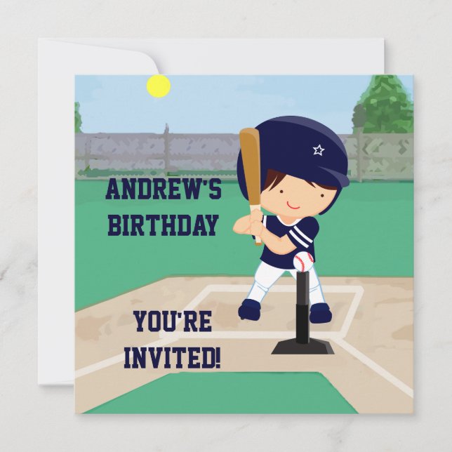 Personalisierter Niedlicher Baseball-Cartoon Einladung (Vorderseite)