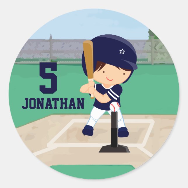Personalisierter Niedlicher Baseball-Cartoon Runder Aufkleber (Vorderseite)