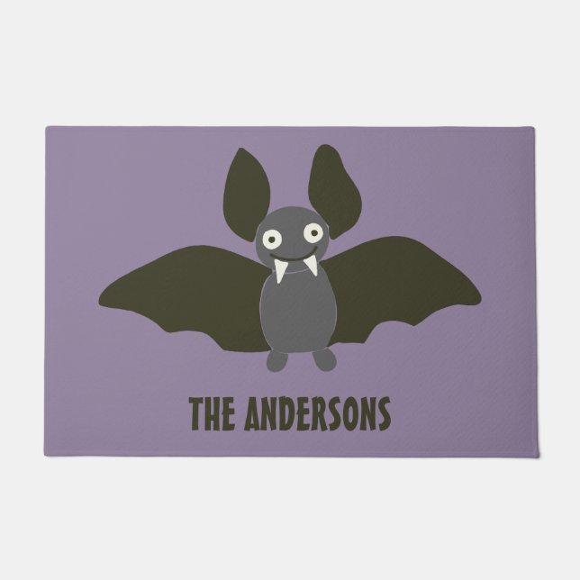 Personalisierter Niedlicher Bat Cartoon Smoky Lila Fußmatte (Vorderseite)