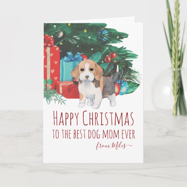 Personalisierter Niedlicher Beagle Welpen Weihnach Feiertagskarte (Vorderseite)