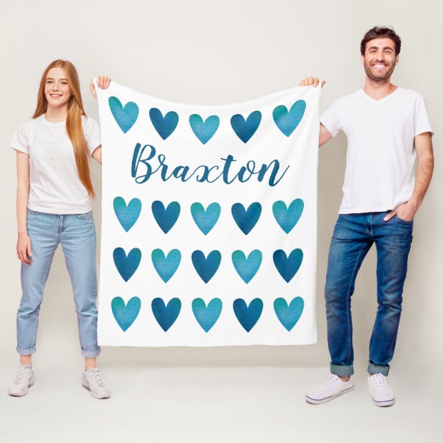 Personalisierter Niedlicher Blue Hearts Valentinst Fleecedecke (Beispiel)