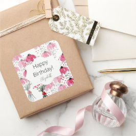 Personalisierter Niedlicher Boho Pink Quadratischer Aufkleber