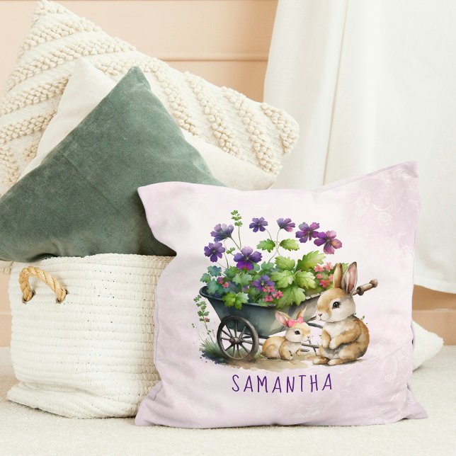 Personalisierter Niedlicher Bunnies-Girl Kissen (Personalized Cute Bunnies Girl Easter Throw Pillow)