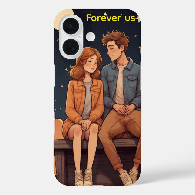 Personalisierter Niedlicher Cartoon Couple iPhone 16 Hülle (Rückseite)