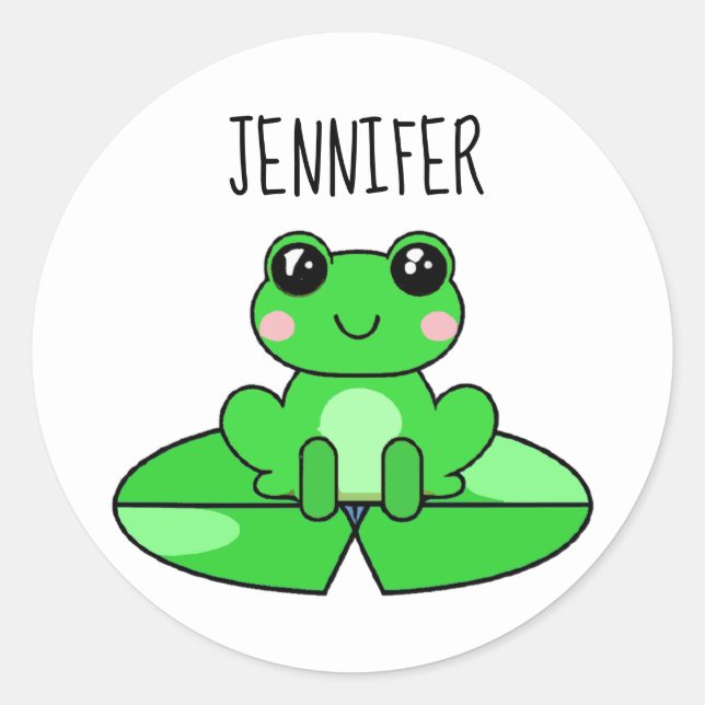 Personalisierter Niedlicher Cartoon Frosch auf ein Runder Aufkleber (Vorderseite)