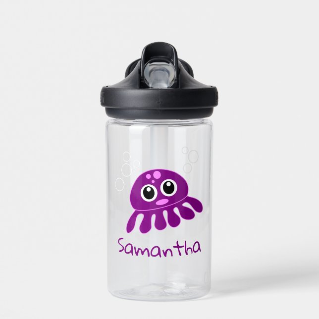 Personalisierter Niedlicher Cartoon Lila Octopus Trinkflasche (Vorne)
