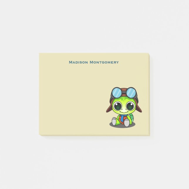 Personalisierter Niedlicher Cartoon Turtle in Avia Post-it Klebezettel (Vorderseite)