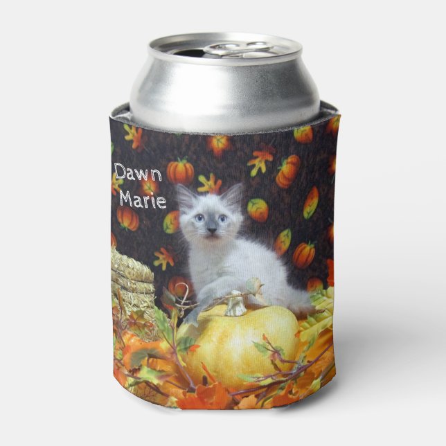 Personalisierter Niedlicher Cat Fall / Herbst / Ha Dosenkühler (Kanne Vorderseite)