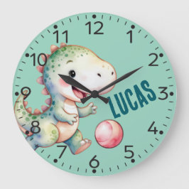 Personalisierter Niedlicher Dinosaurier, T-Rex, Uh Große Wanduhr