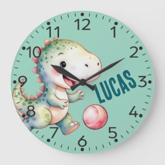Personalisierter Niedlicher Dinosaurier, T-Rex, Uh Große Wanduhr