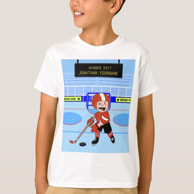 Personalisierter Niedlicher Eishockeystar T-Shirt (Vorderseite)