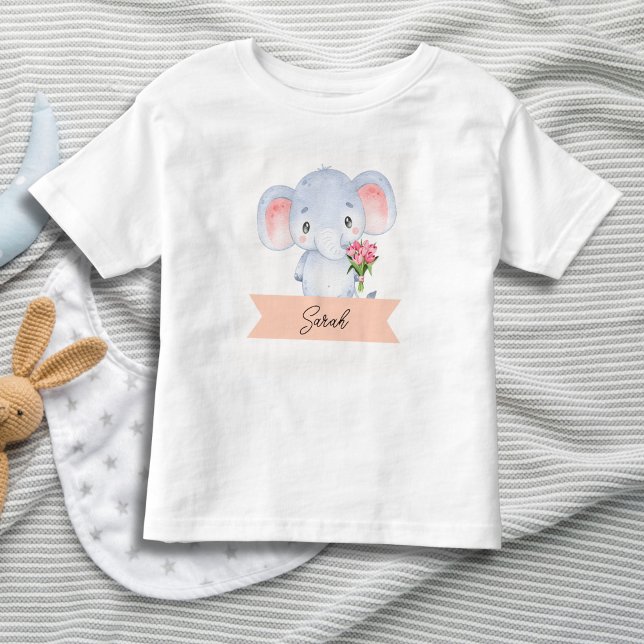 Personalisierter niedlicher Elefant Kleinkind T-shirt (Von Creator hochgeladen)