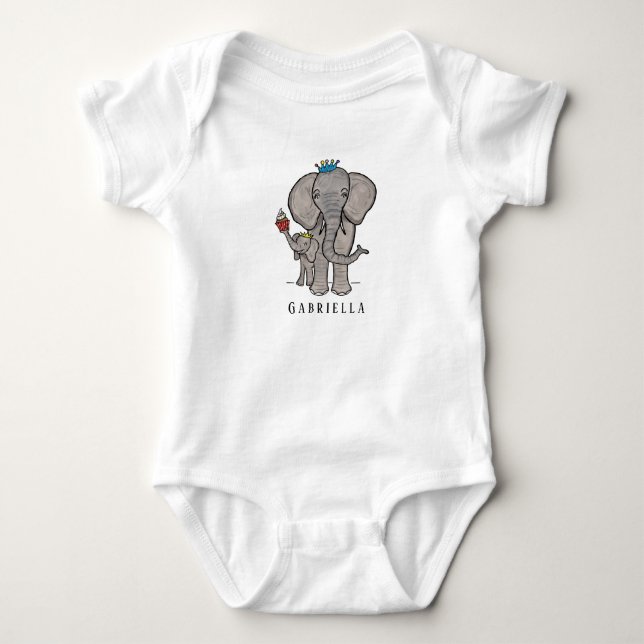 Personalisierter Niedlicher Elefant und Baby Strampler (Vorderseite)