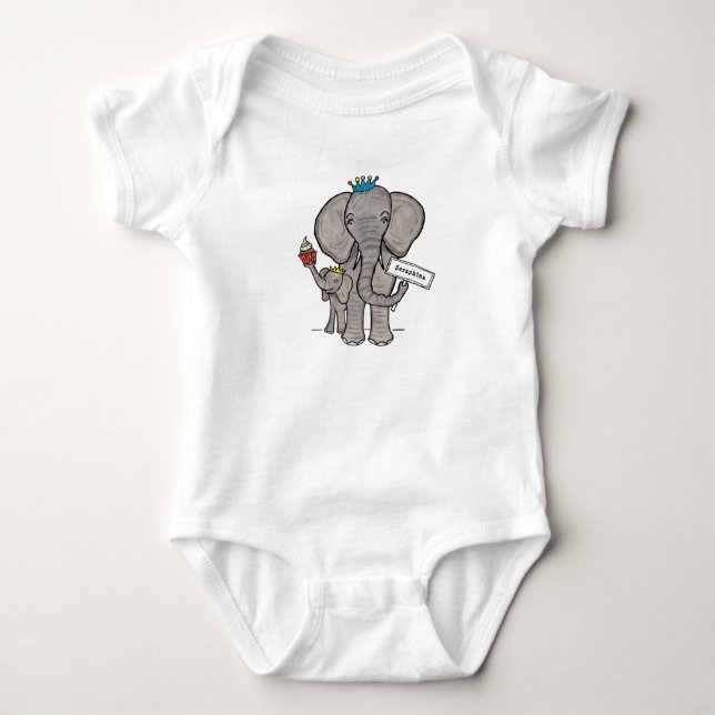 Personalisierter Niedlicher Elefant und Baby Strampler (Vorderseite)