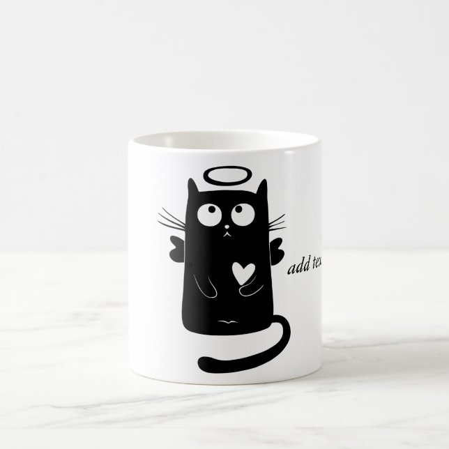 Personalisierter niedlicher Engels-schwarze Katze Kaffeetasse (Mittel)