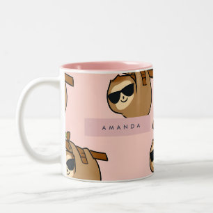 Personalisierter niedlicher Faultier mit Brillen-M Zweifarbige Tasse