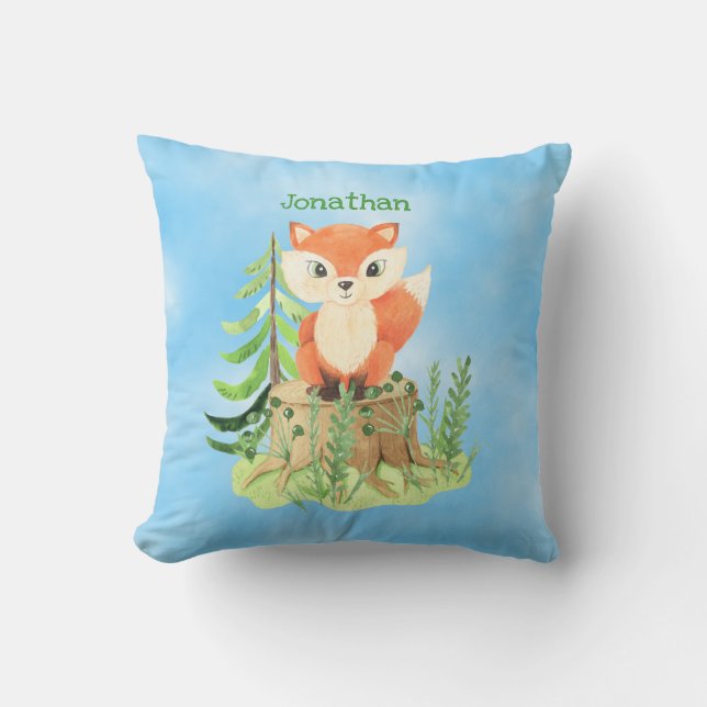 Personalisierter Niedlicher Fox auf einem Stumpf Kissen (Vorderseite)