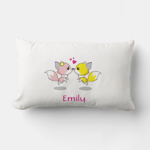 Personalisierter Niedlicher Fox in Gelb & Rosa mit Lendenkissen