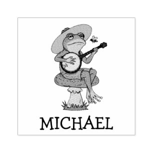 Personalisierter Niedlicher Frosch Banjo spielen i Gummistempel