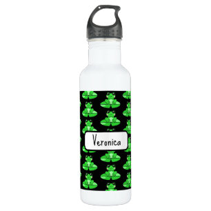Personalisierter Niedlicher Frosch   Name im Herze Edelstahlflasche