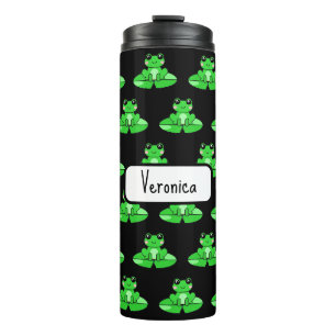 Personalisierter Niedlicher Frosch   Name im Herze Thermosbecher