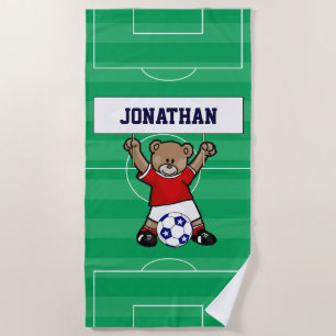 Personalisierter Niedlicher Fußballteddy-Bär (rot) Strandtuch