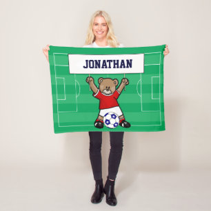 Personalisierter Niedlicher Fußballteddybär (rot) Fleecedecke
