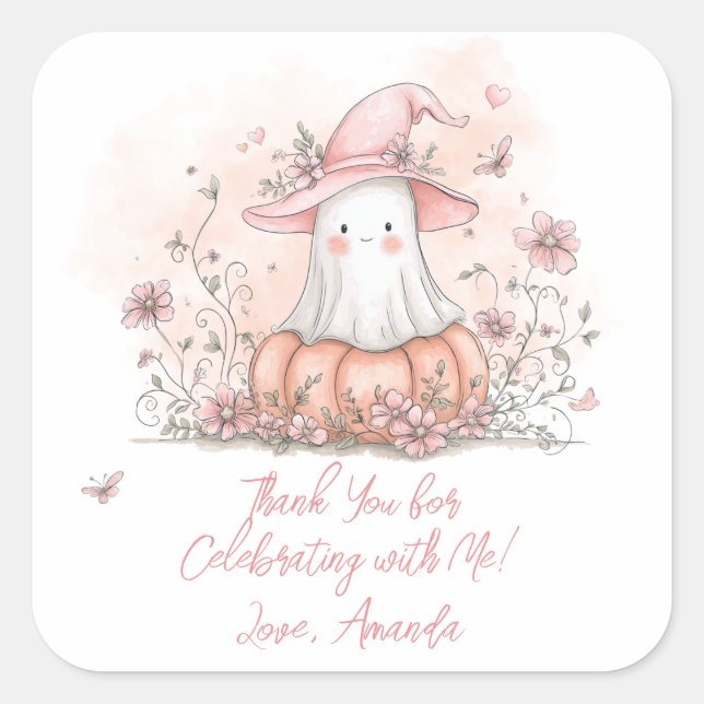 Personalisierter Niedlicher Ghost Geburtstag Viele Quadratischer Aufkleber (Vorderseite)