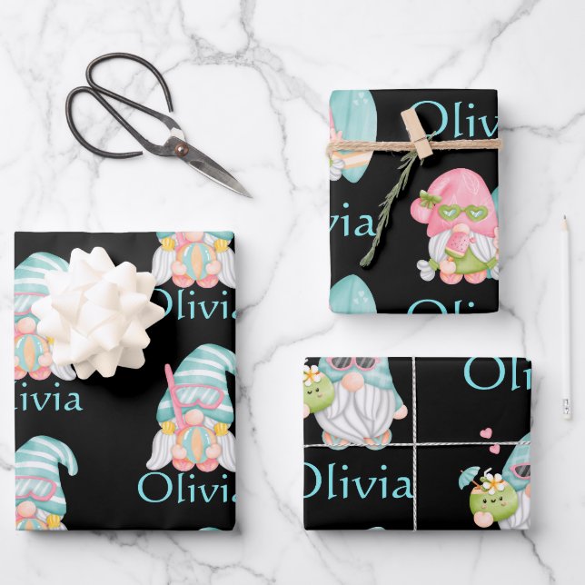 Personalisierter Niedlicher Gnome - Weihnachten Geschenkpapier Set (Vorderseite)