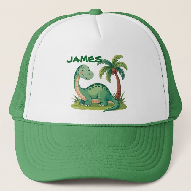 Personalisierter Niedlicher grüner Dinosaurier. Pa Truckerkappe (Vorderseite)