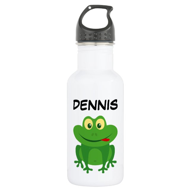 Personalisierter niedlicher Grünfrosch Cartoon ind Edelstahlflasche (Vorderseite)