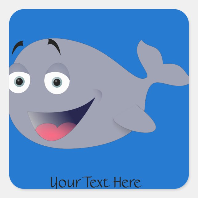 Personalisierter Niedlicher Happy Whale auf Blue S Quadratischer Aufkleber (Vorderseite)