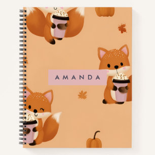 Personalisierter Niedlicher Herbstfox mit Kaffeemu Notizbuch