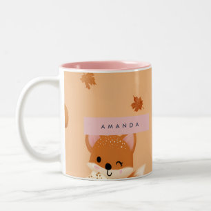Personalisierter Niedlicher Herbstfox mit Kaffeemu Zweifarbige Tasse