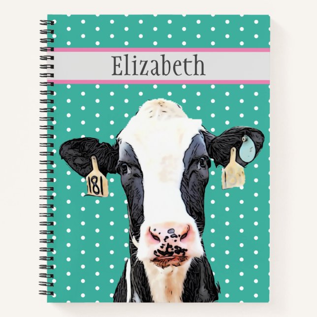 Personalisierter Niedlicher Holstein-Kuh-Name Notizbuch (Vorderseite)