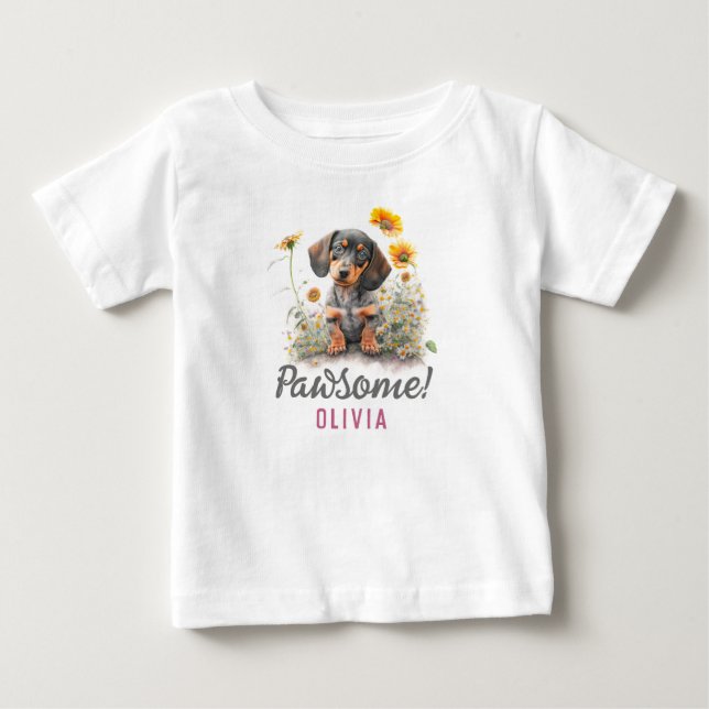 Personalisierter Niedlicher Hund Dackel Baby T-shirt (Vorderseite)