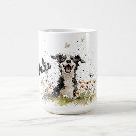 Personalisierter Niedlicher Hund mit Wildblumen Kaffeetasse