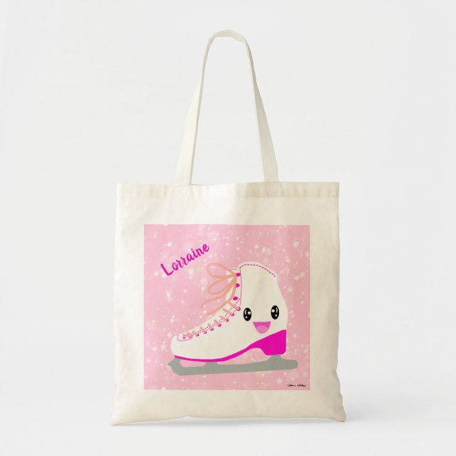 Personalisierter Niedlicher Ice Skate Kawaii Pink  Tragetasche (Vorne)