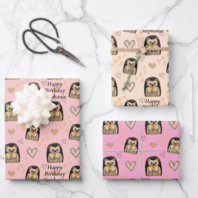 Personalisierter Niedlicher Igel - Geschenkpapier (Vorderseite)
