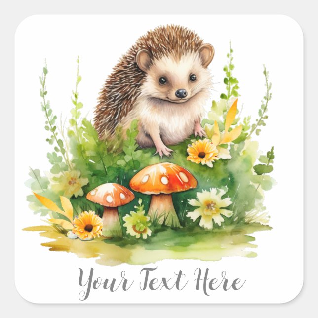 Personalisierter Niedlicher Igel Quadratischer Aufkleber (Vorderseite)