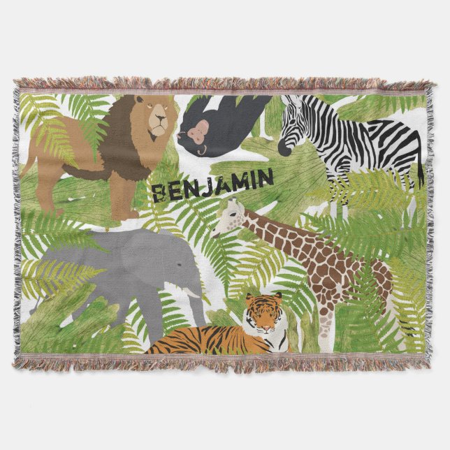 Personalisierter Niedlicher Jungle Animals Safari  Decke (Vorderseite)