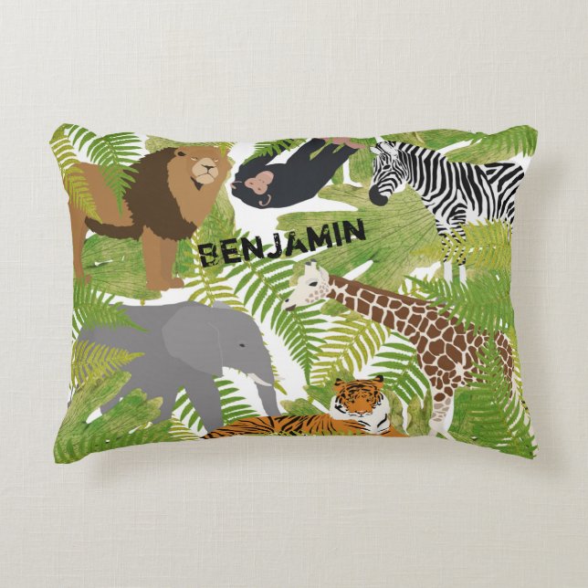 Personalisierter Niedlicher Jungle Animals Safari  Dekokissen (Vorderseite)
