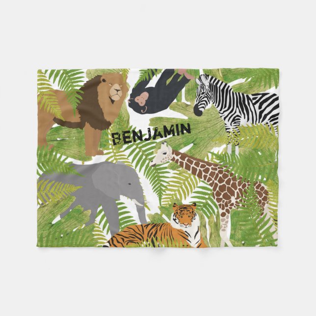 Personalisierter Niedlicher Jungle Animals Safari  Fleecedecke (Vorderseite (Horizontal))