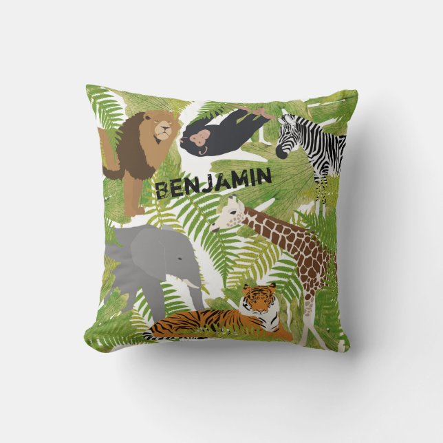 Personalisierter Niedlicher Jungle Animals Safari  Kissen (Vorderseite)