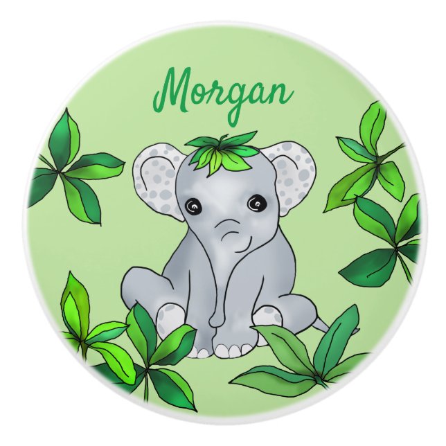 Personalisierter Niedlicher Jungle Baby Elephant m Keramikknauf (Vorderseite)
