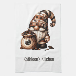 Personalisierter Niedlicher Kaffee Gnome Brown Whi Geschirrtuch