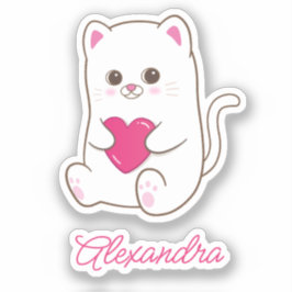 Personalisierter Niedlicher Kawaii Rosa Herzkatzen Aufkleber