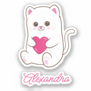 Personalisierter Niedlicher Kawaii Rosa Herzkatzen Aufkleber